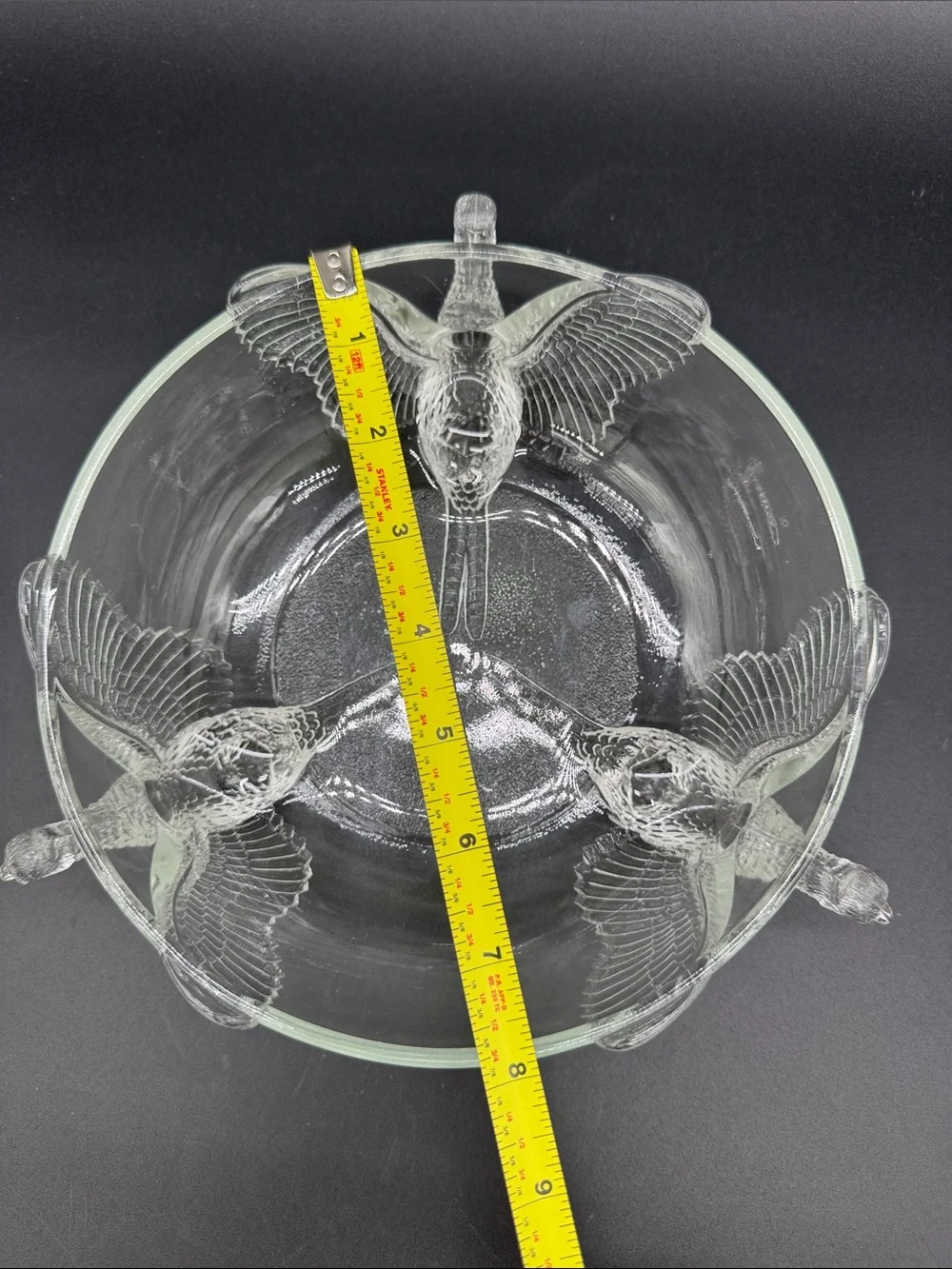Jeanette Glass Molded Pheasants Centerpiece Clear Glassware Bowl 3-Footed